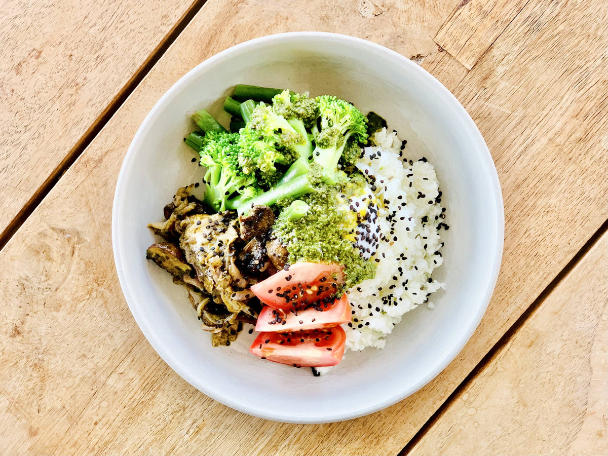 Chimichurri Mushroom Bowl with Cauliflower Rice